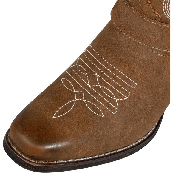 J's.o.l.e Women Brown Western Cowboy Boot Square Toe With Removable Buckle Strap - Picture 4 of 9